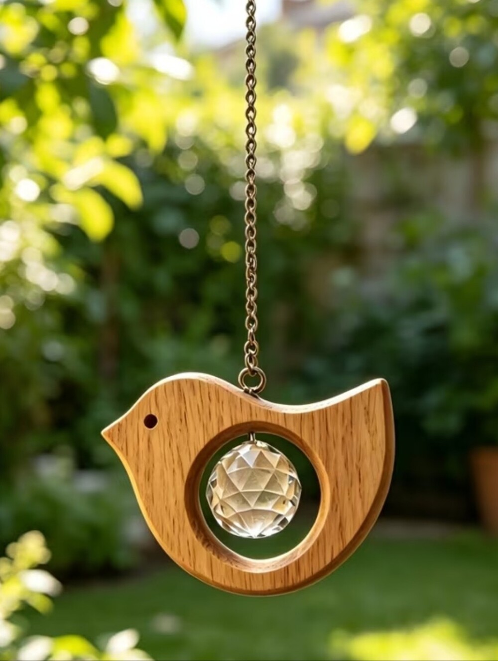 Set of 2 Wooden Birds Sun Catcher Hanging Crystal